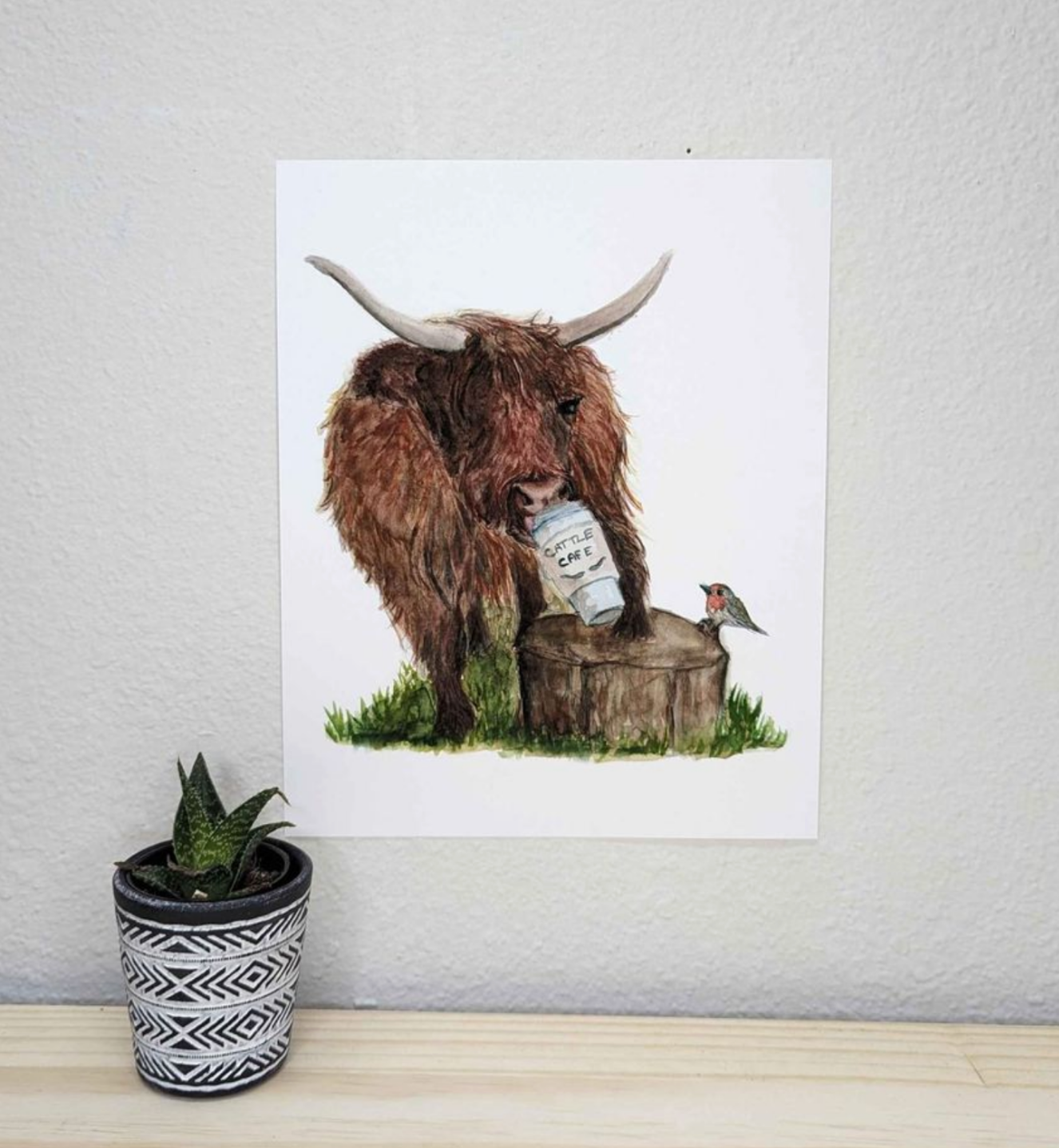 "Cattle Cafe" - Highland Cow and Robin Print