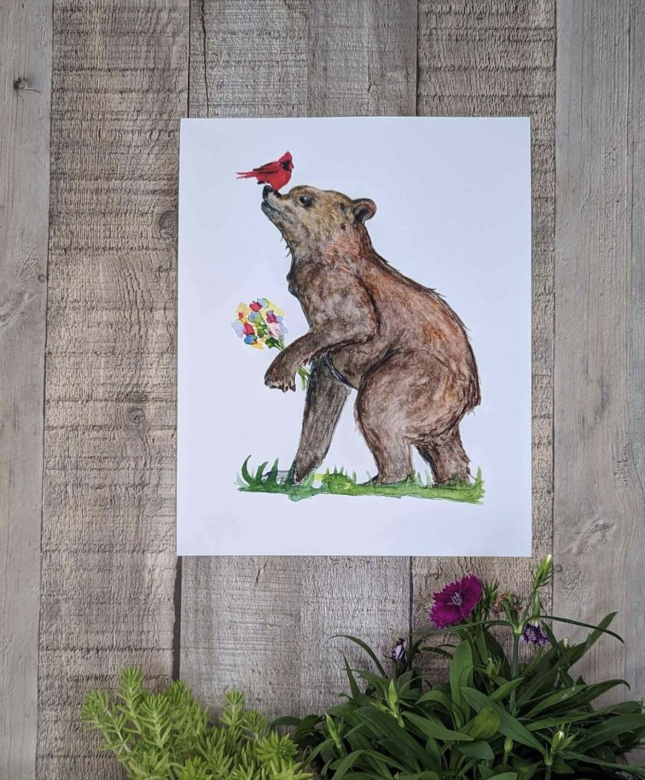 Bear and Cardinal Art Print
