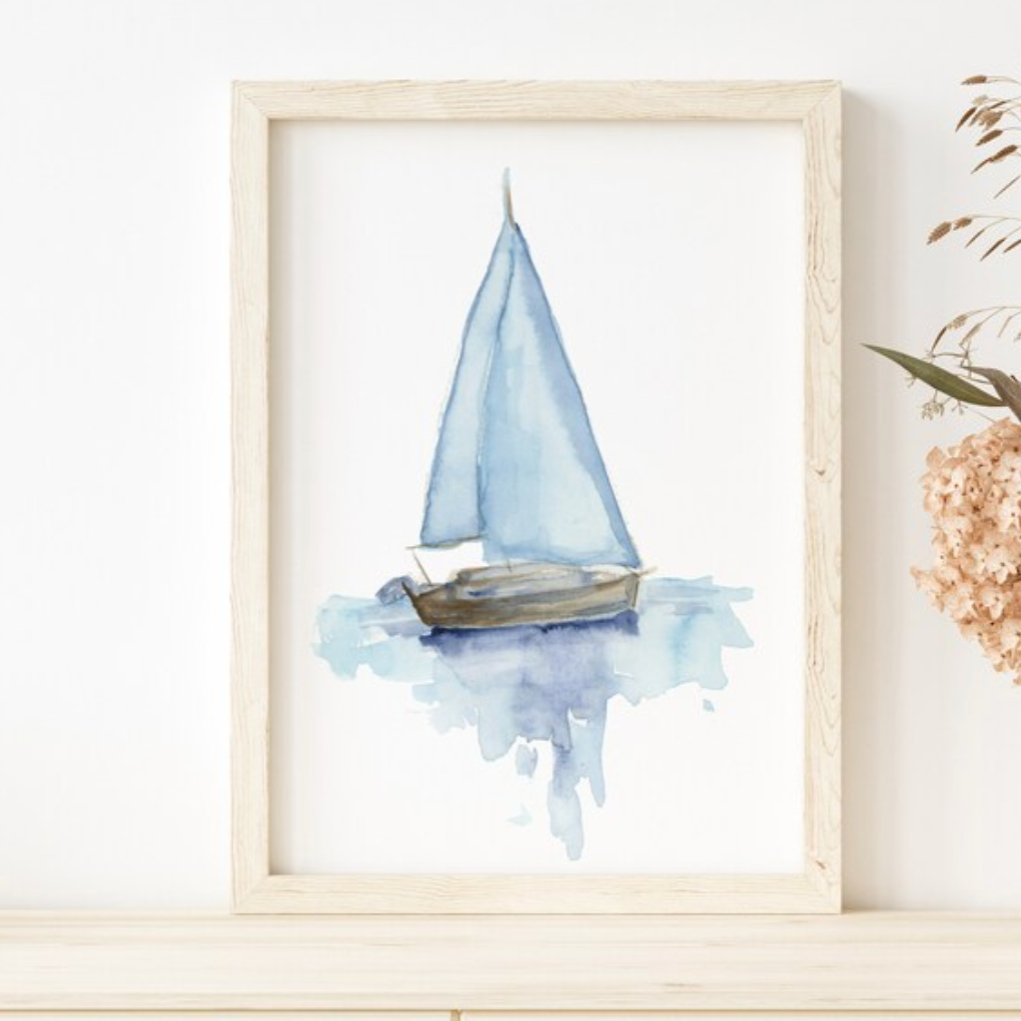 Sailboat Art Print - Watercolor Design