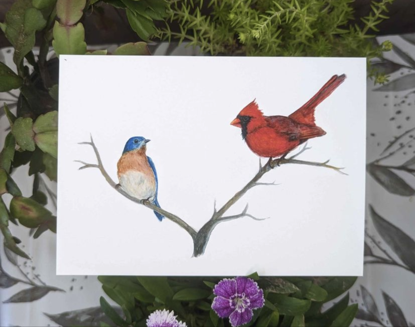 Bluebird and Cardinal Print